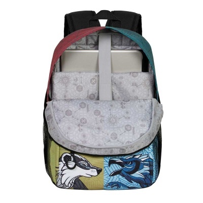Mochila colorida com estampas de animais, compartimento para portátil