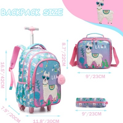 Conjunto Escolar Lama - Trolley Escolar + Lancheira + Porta-lápis