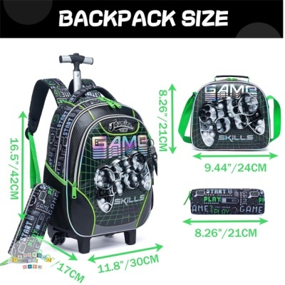 Conjunto Escolar Trolley Gamer Popit - Trolley + lancheira + porta-lápis