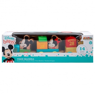 Conjunto de brinquedo em madeira Disney baby com carruagens de Mickey Mouse