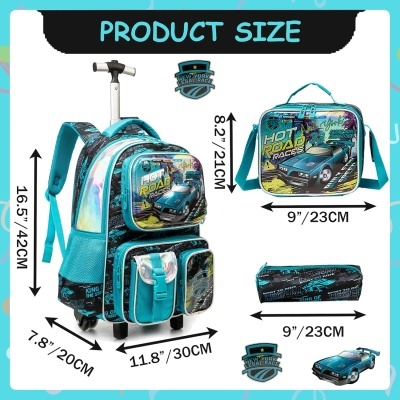 Conjunto Escolar Trolley Hot Road - Trolley + lancheira + porta-lápis