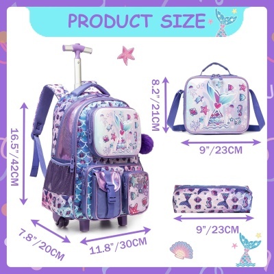 Conjunto Escolar Trolley Sereia - Trolley + lancheira + porta-lápis