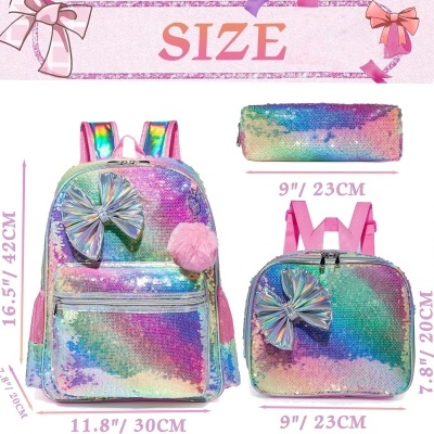 Conjunto Escolar Laços - Mochila + lancheira + porta-lápis