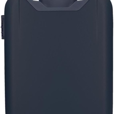 Mala de viagem rígida azul escuro com quatro rodas e puxador extensível