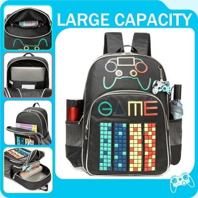 Conjunto Escolar Game - Mochila + lancheira + porta-lápis + porta-chaves