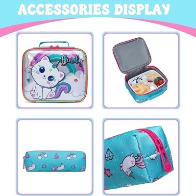 Conjunto Escolar Trolley Gatinha - Trolley + lancheira + porta-lápis