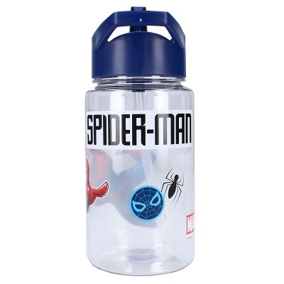 Garrafa Spiderman transparente com palha 450 ml