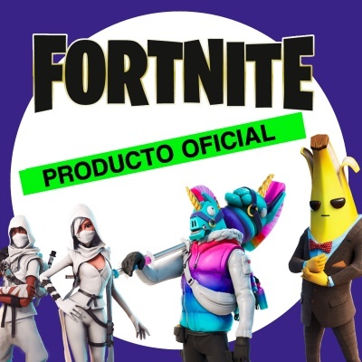 Personagens de Fortnite com texto oficial sobre fundo roxo e branco