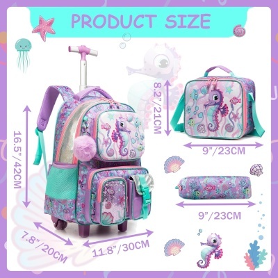 Conjunto Escolar Trolley Cavalo Marinho - Trolley + lancheira + porta-lápis