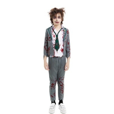 Fato de estudante zombie cinza com jaqueta para menino