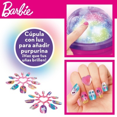 Unhas postiças Barbie coloridas com cúpula de luz para purpurina