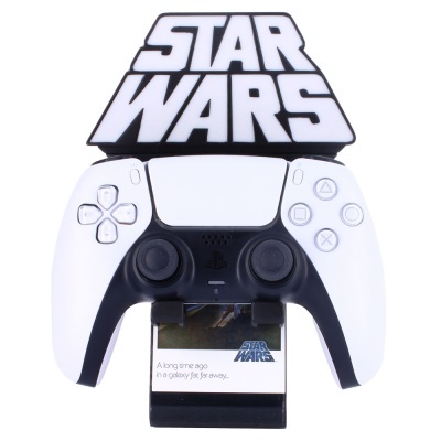 Controlador PlayStation 5 branco e preto com suporte de mesa Star Wars