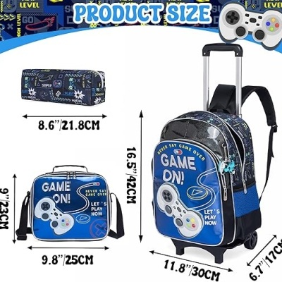 Conjunto Escolar Trolley Gamer - Trolley + lancheira + porta-lápis