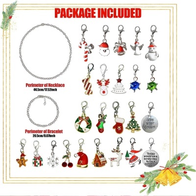 Conjunto de colar, pulseira e pendentes natalícios decorativos com frases motivacionais