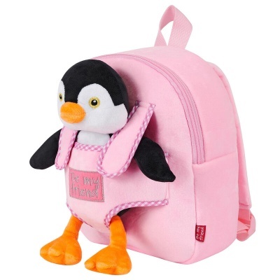 Mochila reversível + peluche Peggie Pinguim 27cm