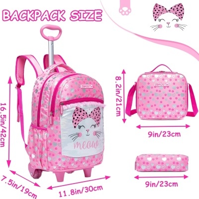 Conjunto Escolar Trolley Gatinha Pink