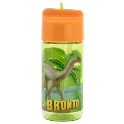 Garrafa de plástico tritan hidro com palha T-Rex Dinossaur 430 ml