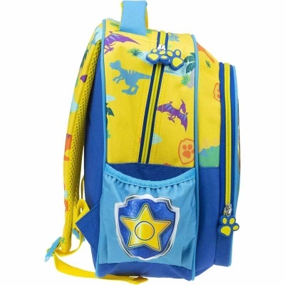 Mochila infantil colorida com dinossauros e distintivo de estrela