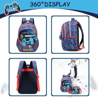 Conjunto Escolar Gamer - Mochila + lancheira + porta-lápis