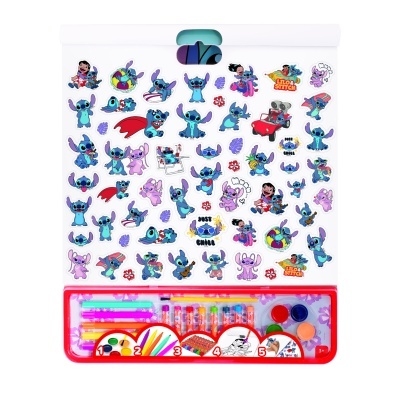 Conjunto de material de arte com canetas, tintas e autocolantes Stitch coloridos