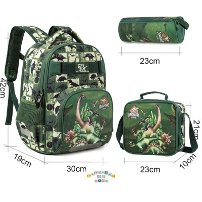 Conjunto Escolar Jurassic Dinosaur - Mochila + lancheira + porta-lápis