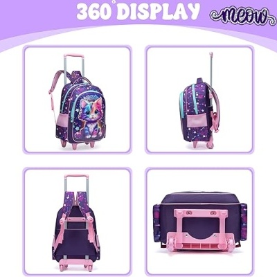 Conjunto Escolar Trolley Gatinha - Trolley + lancheira + porta-lápis