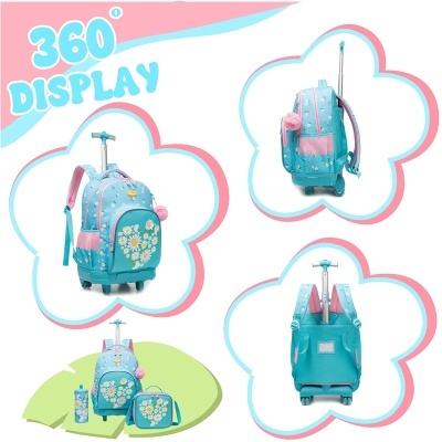 Conjunto Escolar Trolley Margaridas - Trolley + lancheira + porta-lápis