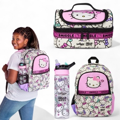 Conjunto Escolar Hello Kitty - Mochila + lancheira + garrafa