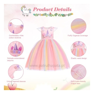 Fato rainbow pink Unicorn + acessórios