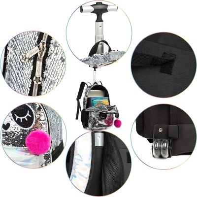 Conjunto Trolley Escolar Panda Lantejoulas