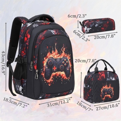 Conjunto Escolar Gamer Red - Mochila + lancheira + porta-lápis