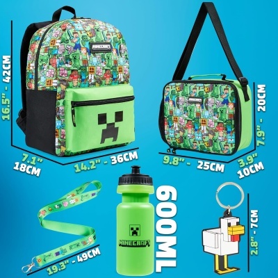 Conjunto escolar Minecraft - Mochila + lancheira + garrafa