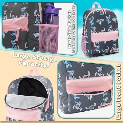 Mochila Escolar Stitch Navy Pink