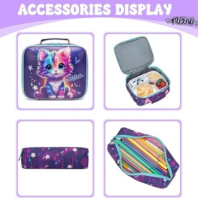 Conjunto Escolar Trolley Gatinha - Trolley + lancheira + porta-lápis