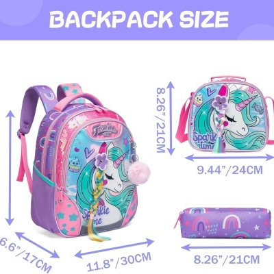 Conjunto Escolar Unicorn - Mochila + lancheira + porta-lápis