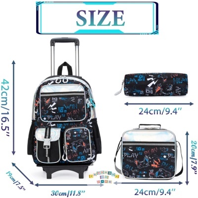 Conjunto Escolar Trolley Gamer - Trolley + lancheira + porta-lápis