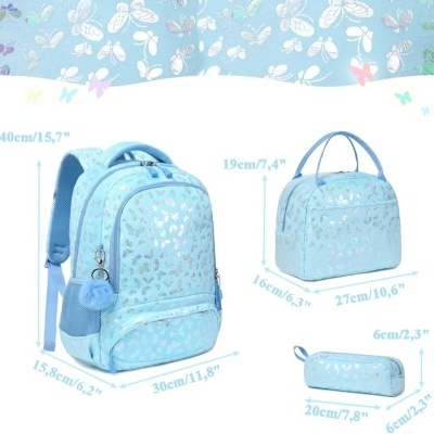 Conjunto Escolar Butterfly Blue - Mochila + lancheira + porta-lápis