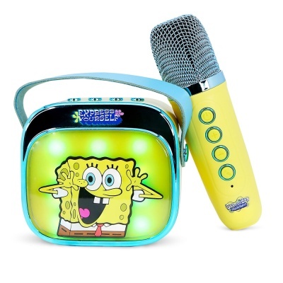 Coluna e microfone LED Bob Esponja para karaoke