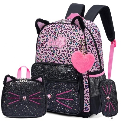 Conjunto Escolar Gatinha cute - Mochila Escolar + Lancheira + Porta-lápis