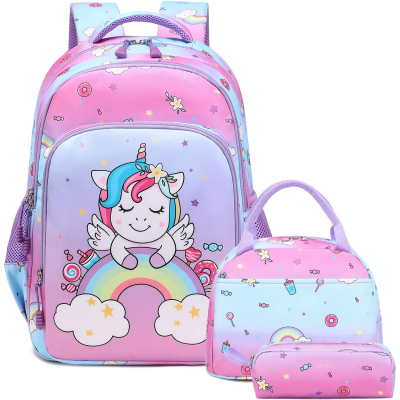 Conjunto Escolar Unicorn Rainbow - Mochila + lancheira + porta-lápis # várias cores