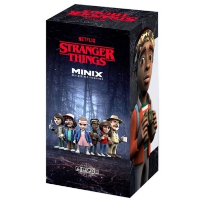 Embalagem de bonecos colecionáveis Minix Stranger Things da Netflix com sete personagens estilizados