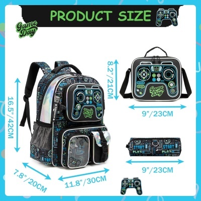 Conjunto Escolar Gamer - Mochila + lancheira + porta-lápis