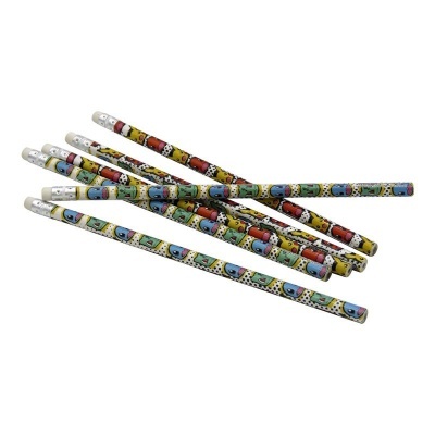 Lápis coloridos com personagens desenhados