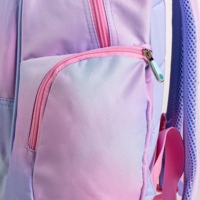 Mochila rosa e lilás com bolso frontal e alças acolchoadas