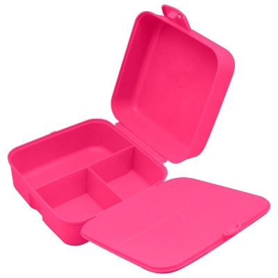 Marmita de plástico cor-de-rosa com divisórias interiores
