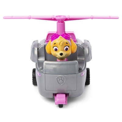Brinquedo helicóptero com personagem canino amarelo e rosa