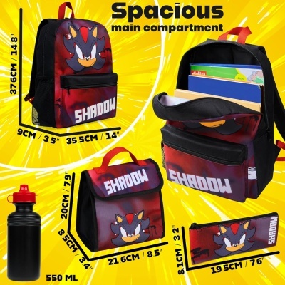Conjunto Escolar Sonic Shadow - Mochila + lancheira + garrafa + estojo