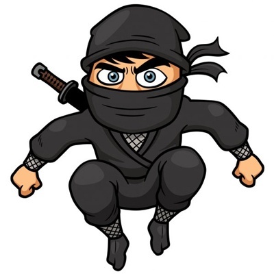 Ilustração de ninja de fato preto com espada