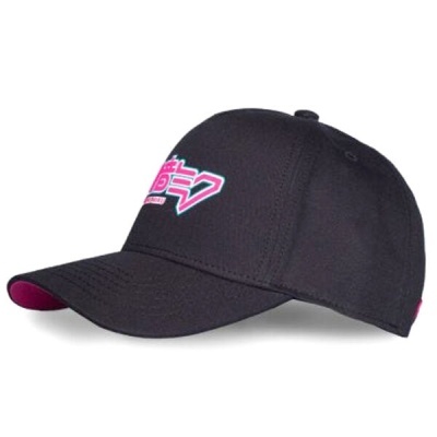 Boné preto com logótipo bordado e interior da aba rosa