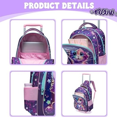 Conjunto Escolar Trolley Gatinha - Trolley + lancheira + porta-lápis